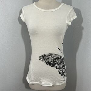 Max Azria‎  Tee Top Womens 6 White Butterfly  Casual Y2K 90s